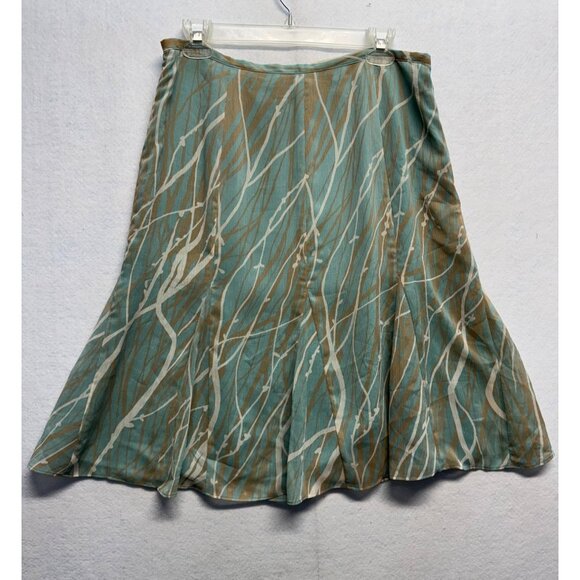 Liz Claiborne Ratio Flowy A-Line Skirt Size 12 Teal & Tan Abstract - Picture 1 of 6